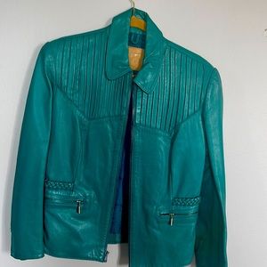 Turgoise leather jacket and size small